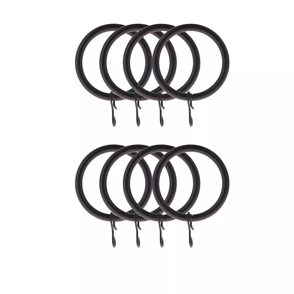 eminza Lot de 8 anneaux tringle rideau (D28 mm) Lino Noir mat