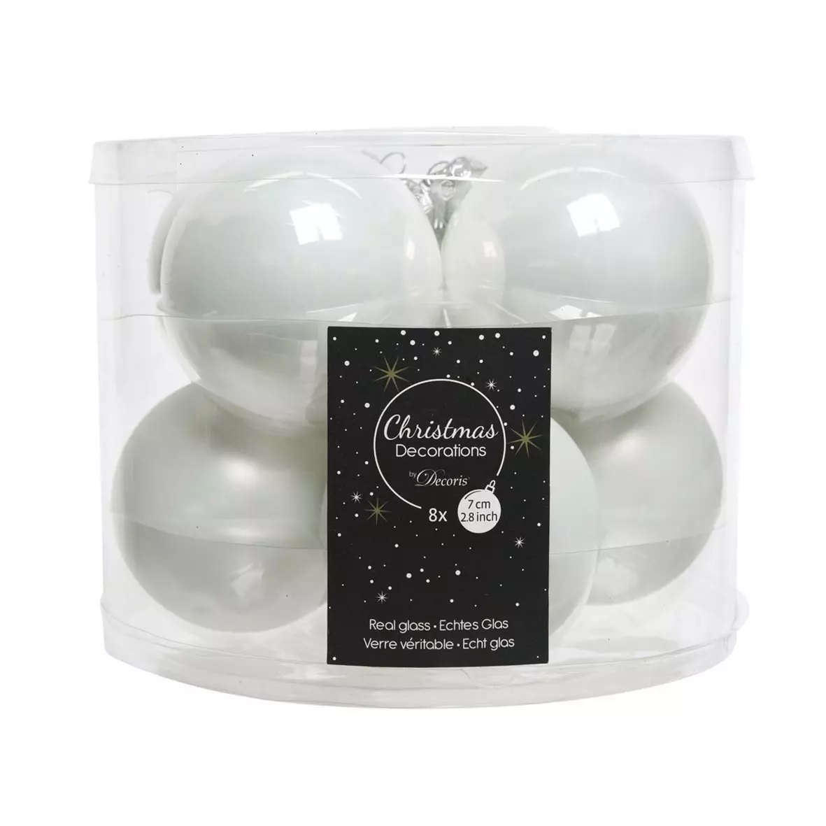 eminza Lot de 8 boules de Noël en verre (D70 mm) Glove Blanc