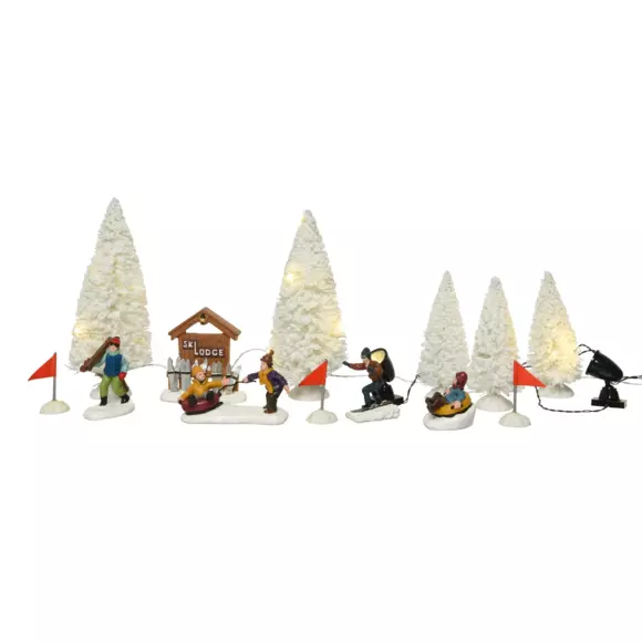 Eminza Lot De Figurines Et Accessoires Sapins Blancs Pour Village