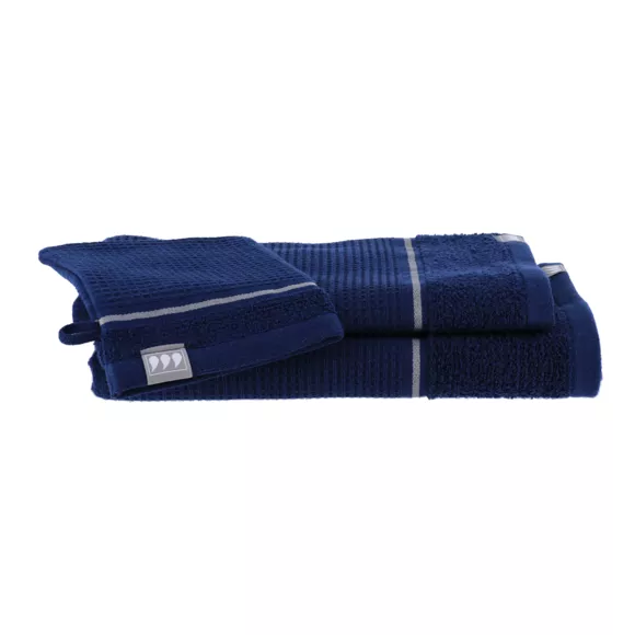 Eminza Lot De Serviettes De Bain 50x90 Cm + 70x130 Cm + 1 Gant De Toilette Japandi Bleu Marine Et Argent