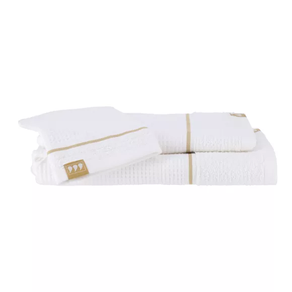 Eminza Lot De Serviettes De Bain 50x90 Cm + 70x130 Cm + 1 Gant De Toilette Japandi Blanc Et Or