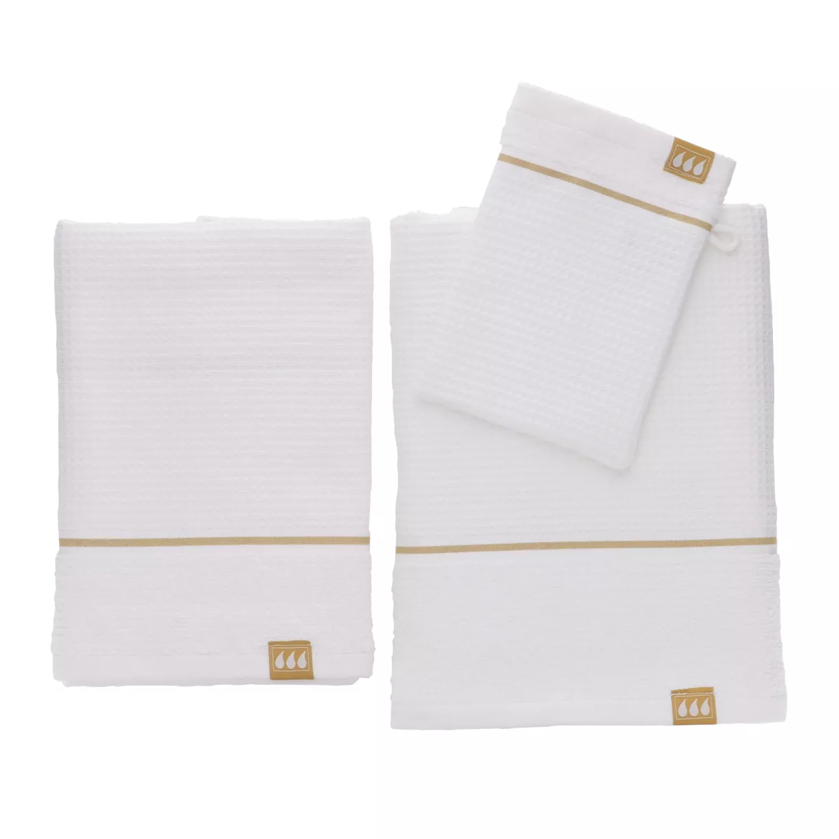 eminza Lot de serviettes de bain 50x90 cm + 70x130 cm + 1 gant de toilette Japandi Blanc et or