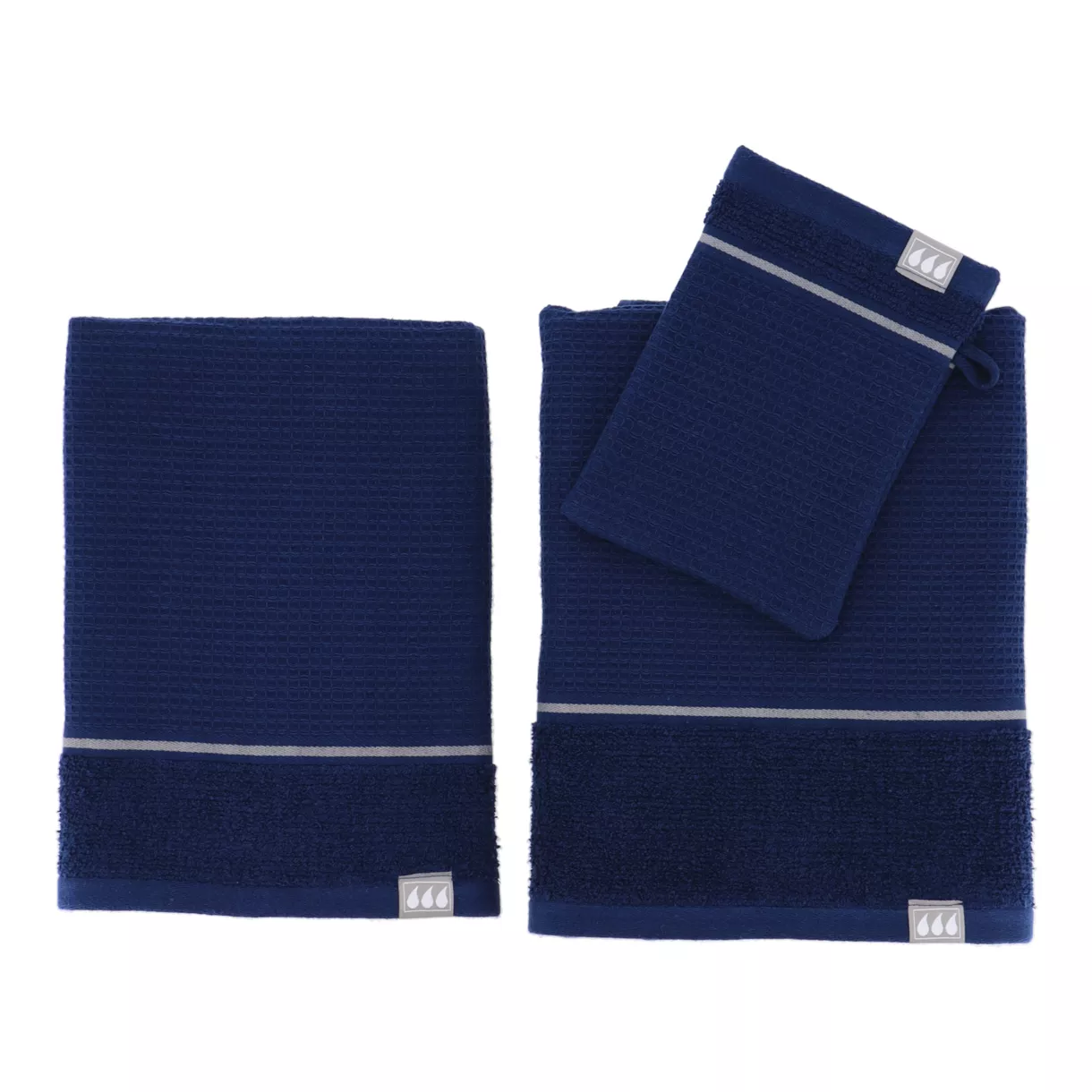 eminza Lot de serviettes de bain 50x90 cm + 70x130 cm + 1 gant de toilette Japandi Bleu marine et argent
