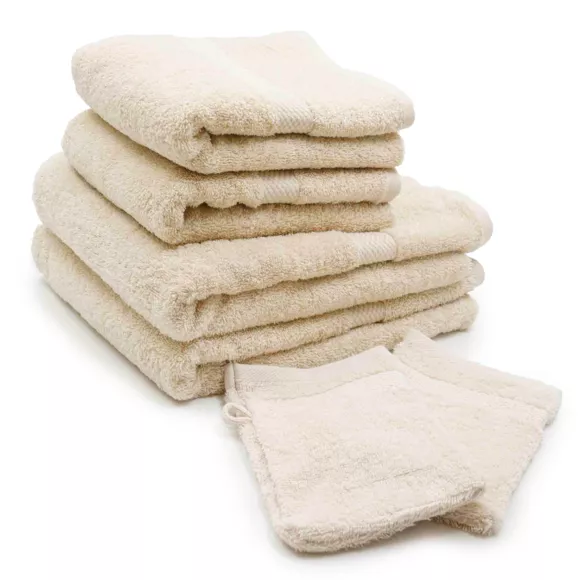 Eminza Lot De Serviettes De Bain 50x90 Cm X2 + Serviettes 70x130cm X2 + Gants De Toilette X2 Elegance Beige