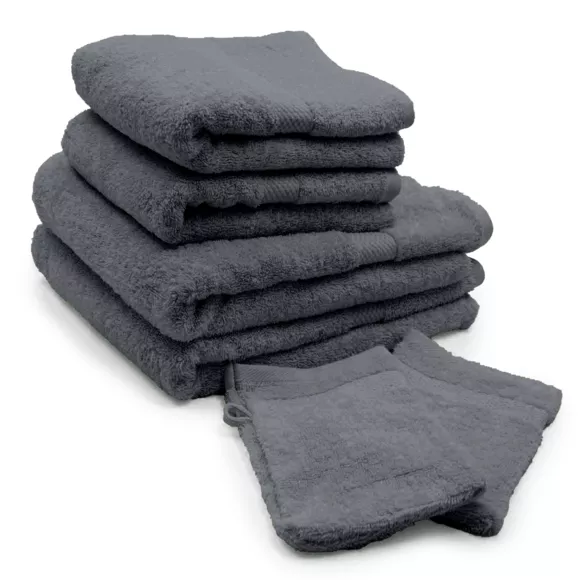 Eminza Lot De Serviettes De Bain 50x90 Cm X2 + Serviettes 70x130cm X2 + Gants De Toilette X2 Elegance Gris Anthracite