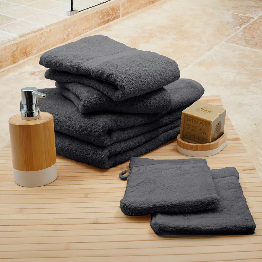 eminza Lot de serviettes de bain 50x90 cm x2 + serviettes 70x130cm x2 + gants de toilette x2 Elegance Gris anthracite