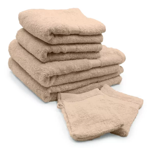 Eminza Lot De Serviettes De Bain 50x90 Cm X2 + Serviettes 70x130cm X2 + Gants De Toilette X2 Elegance Noisette