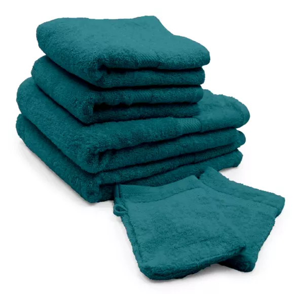 Eminza Lot De Serviettes De Bain 50x90 Cm X2 + Serviettes 70x130cm X2 + Gants De Toilette X2 Elegance Bleu