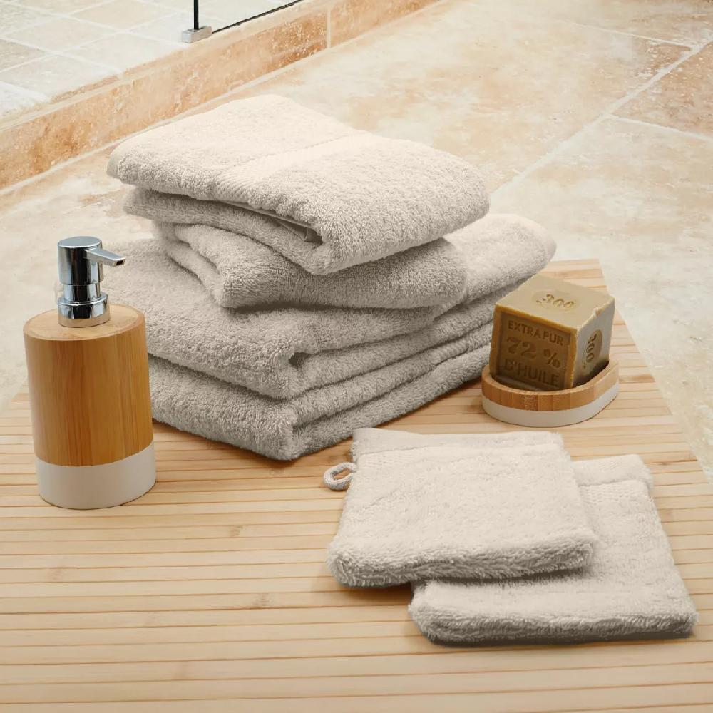 eminza Lot de serviettes de bain 50x90 cm x2 + serviettes 70x130cm x2 + gants de toilette x2 Elegance Beige