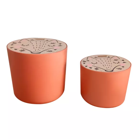 Eminza Lots De 2 Poufs De Rangement Gigognes Enfant Bois (H31 Et 24 Cm) Renardeau Terracotta