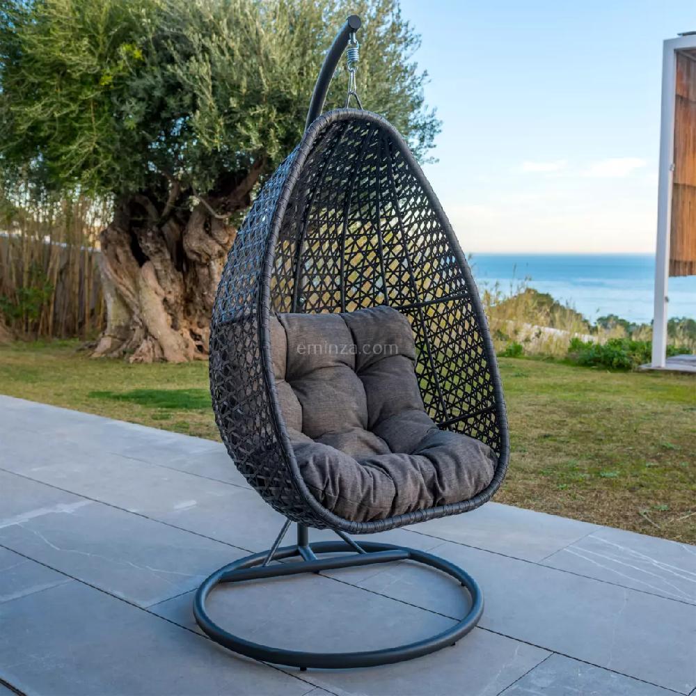 eminza Loveuse suspendue en résine tressée Coral Gris anthracite