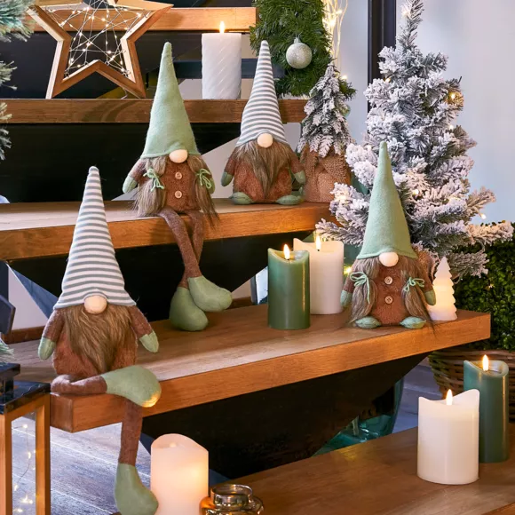 Eminza Lutin De Noël à Asseoir (H50 Cm) Andie Menthe Blanche