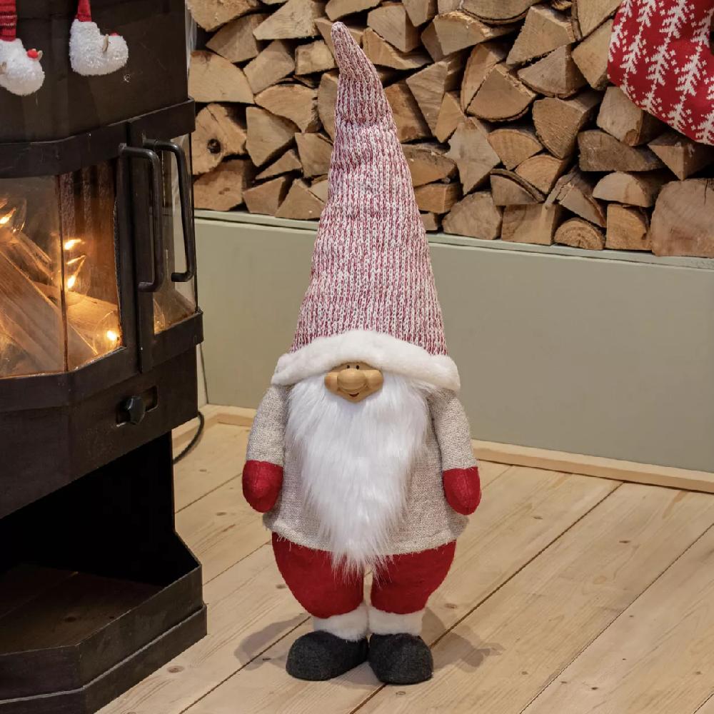 eminza Lutin de Noël fait main (H85 cm) Rieur et barbe blanche