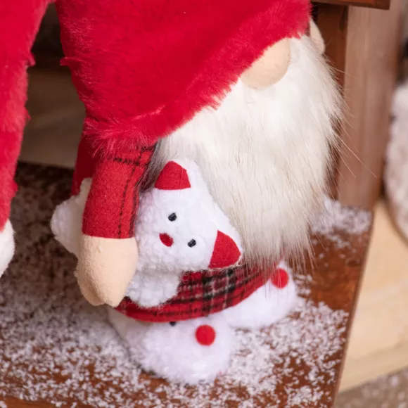 Eminza Lutin De Noël (H65 Cm) Tilki Dormeur En Pyjama Bonnet Rouge