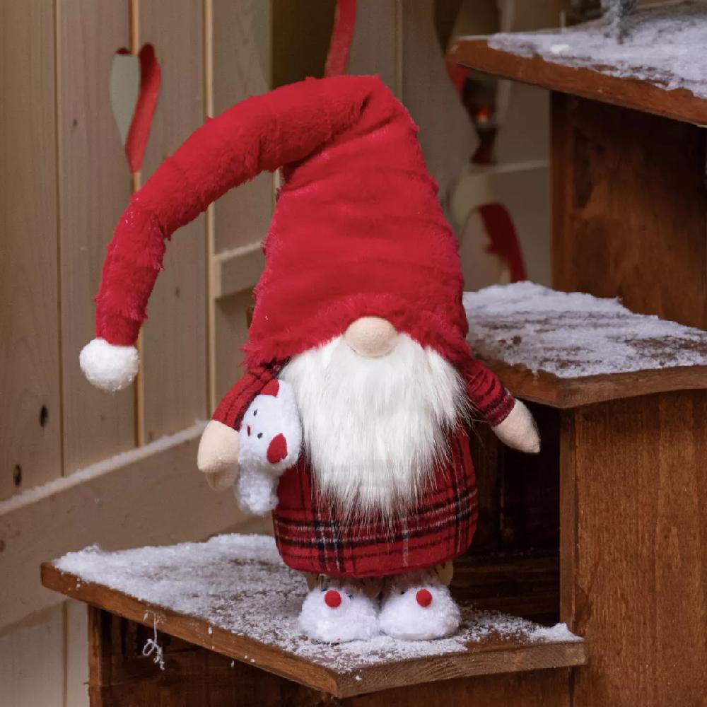 eminza Lutin de Noël (H65 cm) Tilki Dormeur en pyjama bonnet Rouge