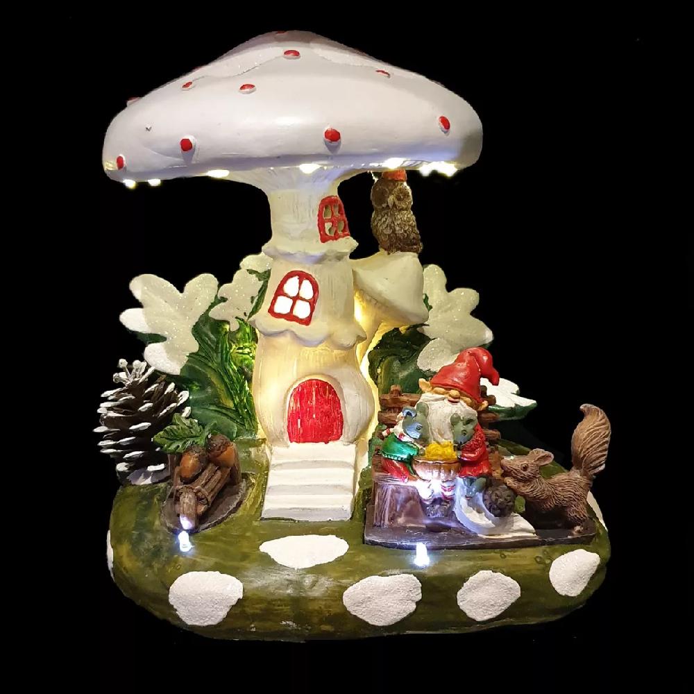 eminza Maison de village illuminée à piles Champignon