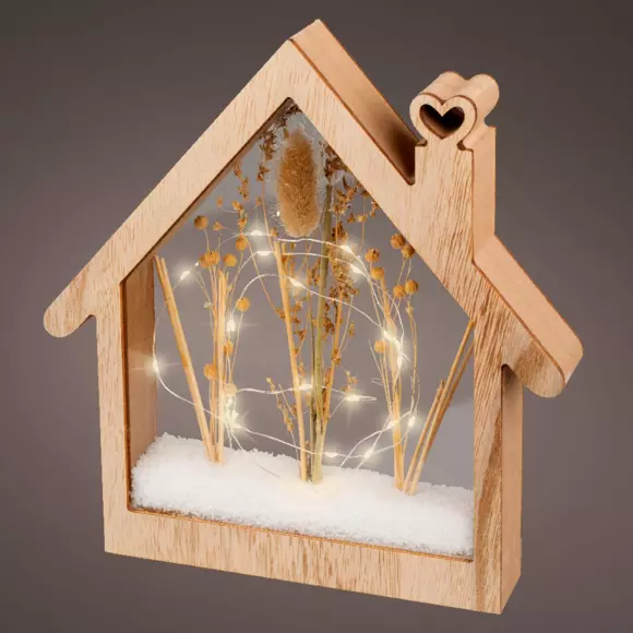Eminza Maison Lumineuse à Piles 25 LED (H27 Cm) Wood Blanc Chaud