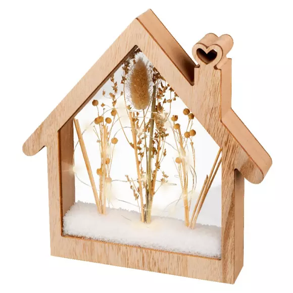 Eminza Maison Lumineuse à Piles 25 LED (H27 Cm) Wood Blanc Chaud