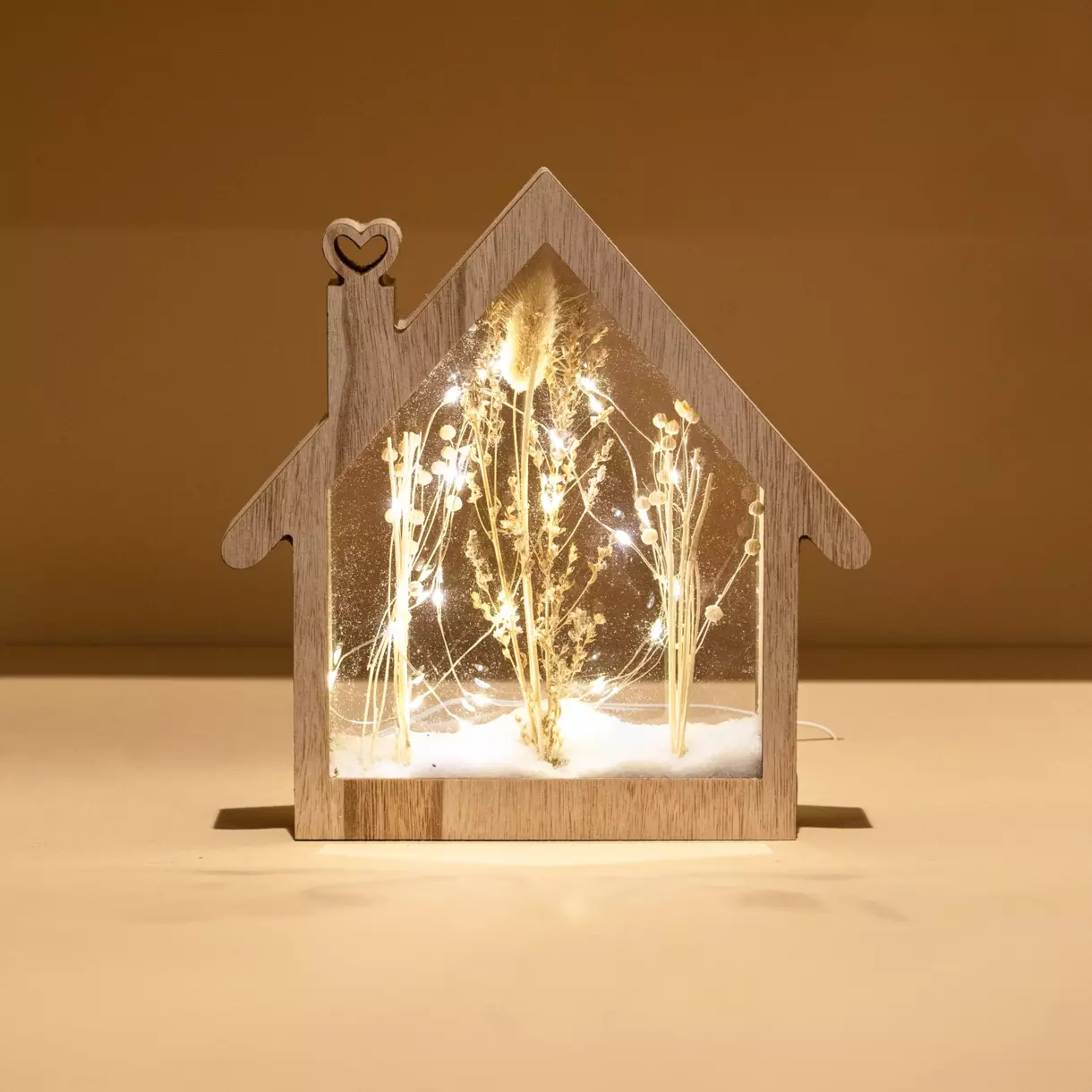 eminza Maison lumineuse à piles 25 LED (H27 cm) Wood Blanc chaud