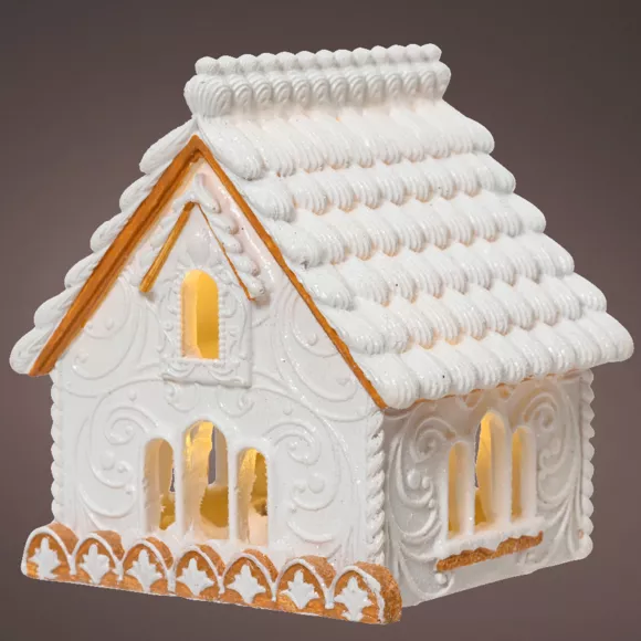 Eminza Maison Lumineuse à Piles (H10 Cm) Gâteau à La Crème Blanc Chaud
