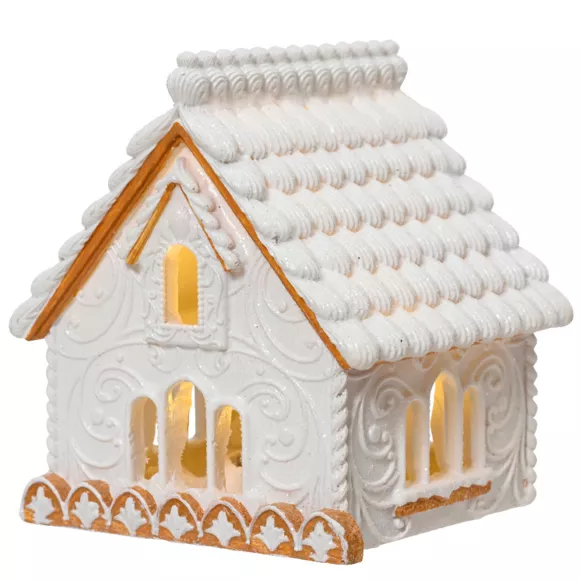 Eminza Maison Lumineuse à Piles (H10 Cm) Gâteau à La Crème Blanc Chaud