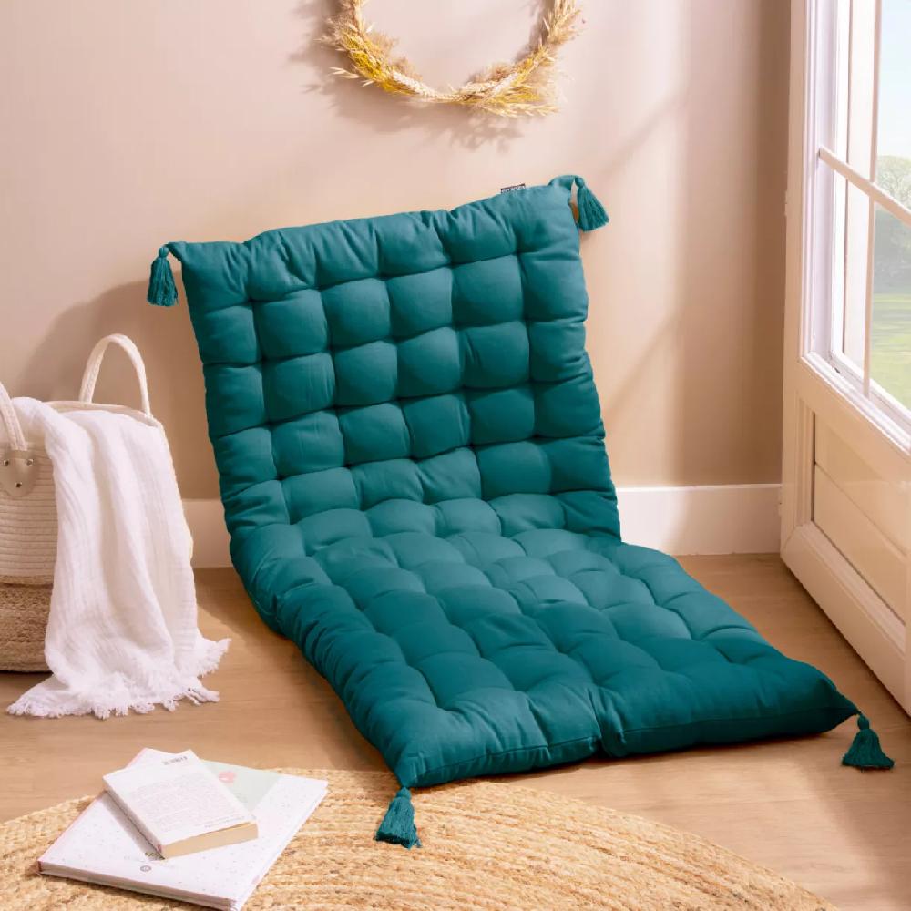 eminza Matelas de sol coton (120 x 60 cm) Pixel Bleu canard