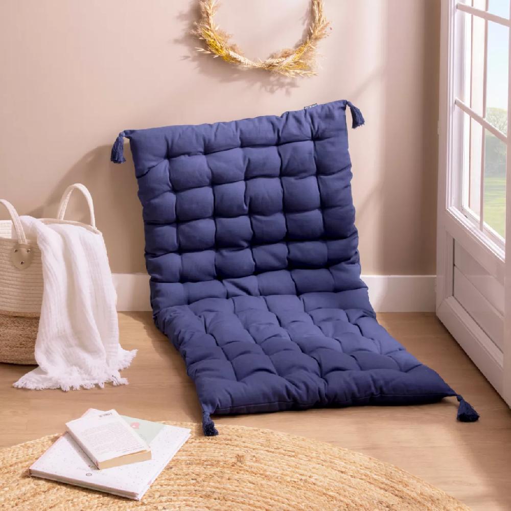 eminza Matelas de sol coton (120 x 60 cm) Pixel Bleu marine