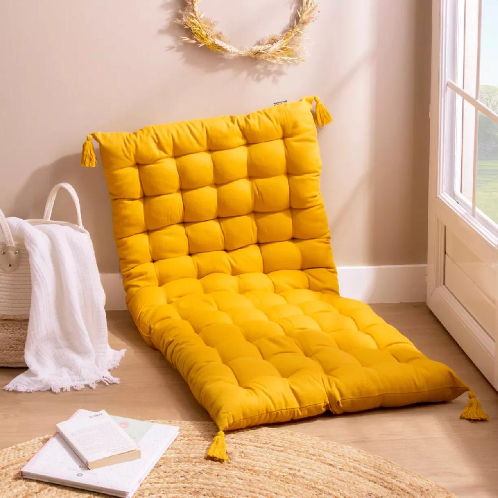 eminza Matelas de sol coton (120 x 60 cm) Pixel Jaune moutarde