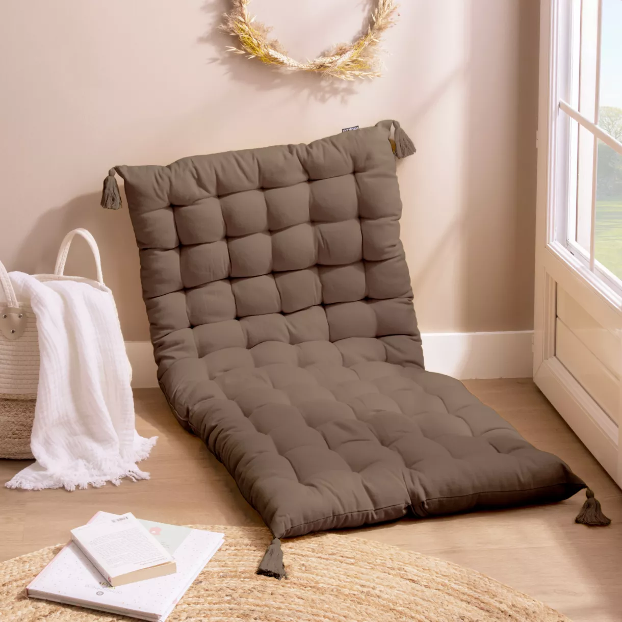 eminza Matelas de sol coton (120 x 60 cm) Pixel Taupe