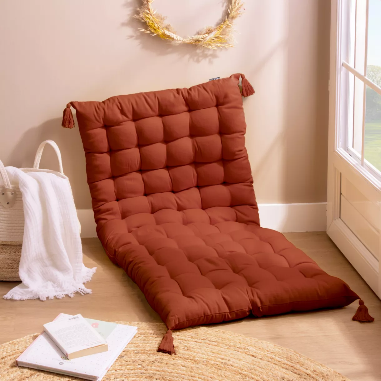 eminza Matelas de sol coton (120 x 60 cm) Pixel Terracotta