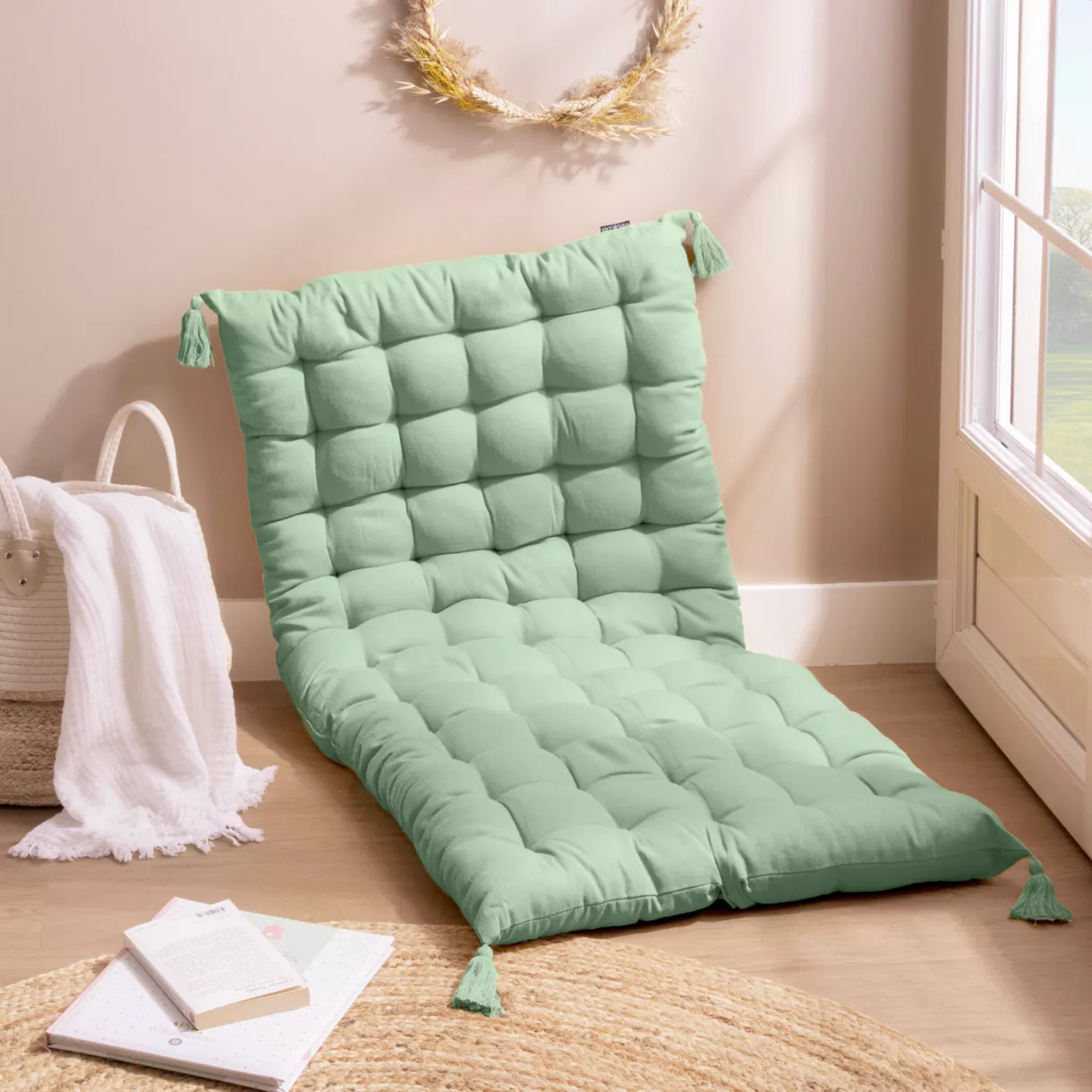 eminza Matelas de sol coton (120 x 60 cm) Pixel Vert menthe