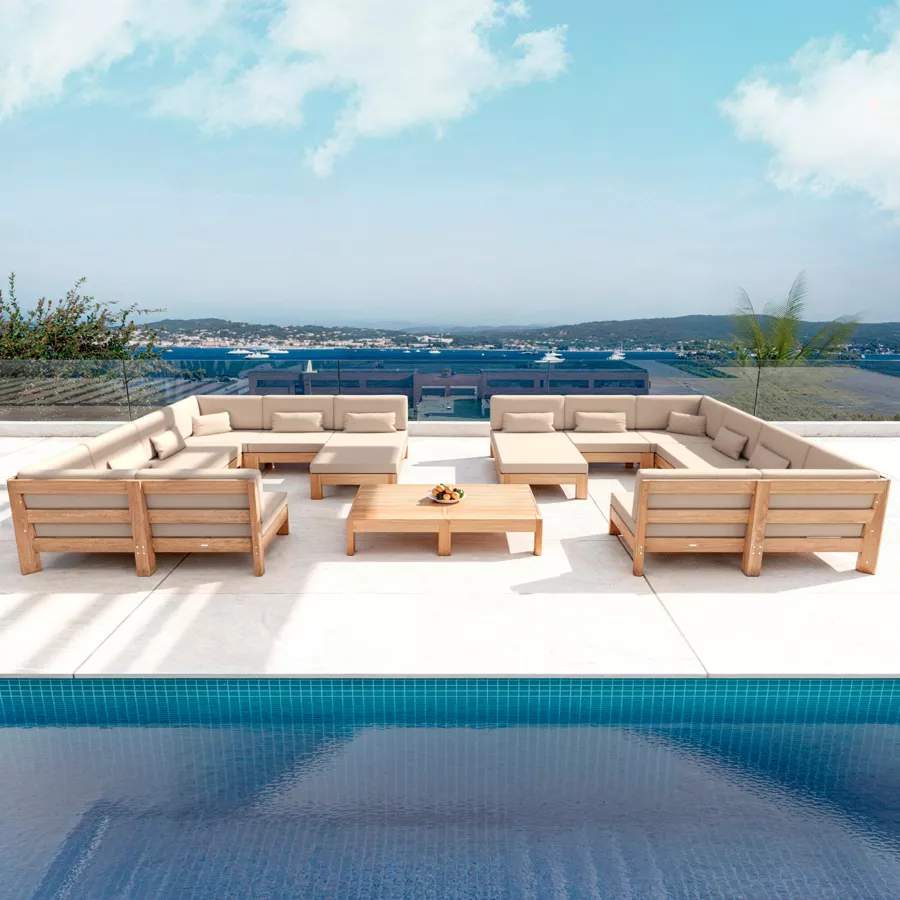 Eminza Méridienne De Jardin En Bois D'acacia Bornéo Sable