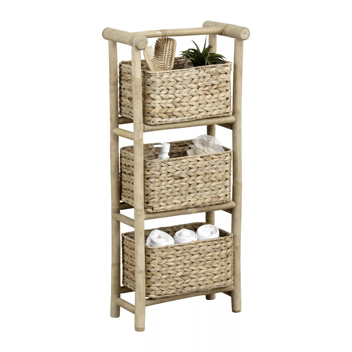 eminza Meuble 3 paniers bambou et jacinthe d'eau (39 x H91 cm) Bali