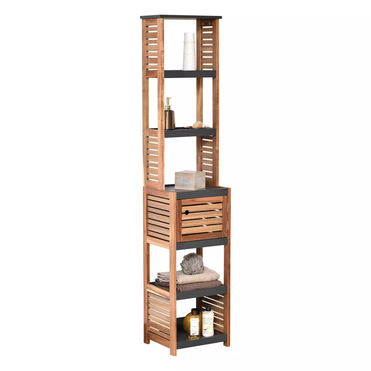 eminza Meuble colonne salle de bain (38 x H170 cm) Elément Acacia