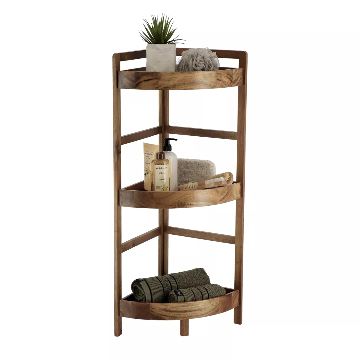 eminza Meuble d'angle 3 étagères bois acacia (29 x H86 cm) Lina marron
