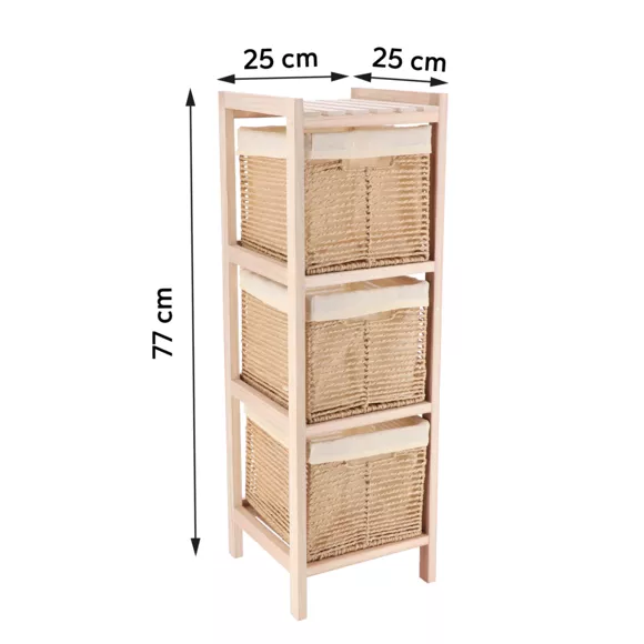 Eminza Meuble De Rangement 3 Paniers (H77 Cm) Paulownia Beige