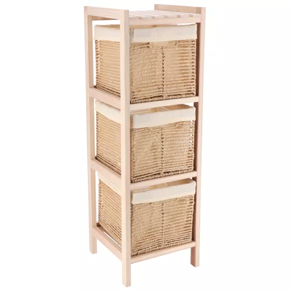 Eminza Meuble De Rangement 3 Paniers (H77 Cm) Paulownia Beige