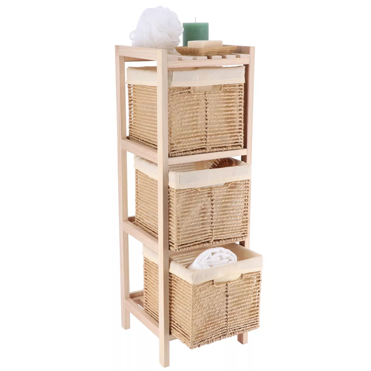 eminza Meuble de rangement 3 paniers (H77 cm) Paulownia Beige