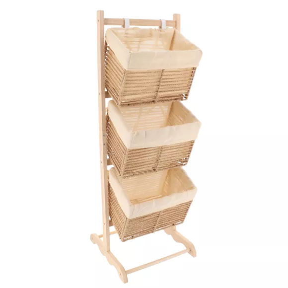 Eminza Meuble De Rangement 3 Paniers Inclinés (H102 Cm) Paulownia Beige