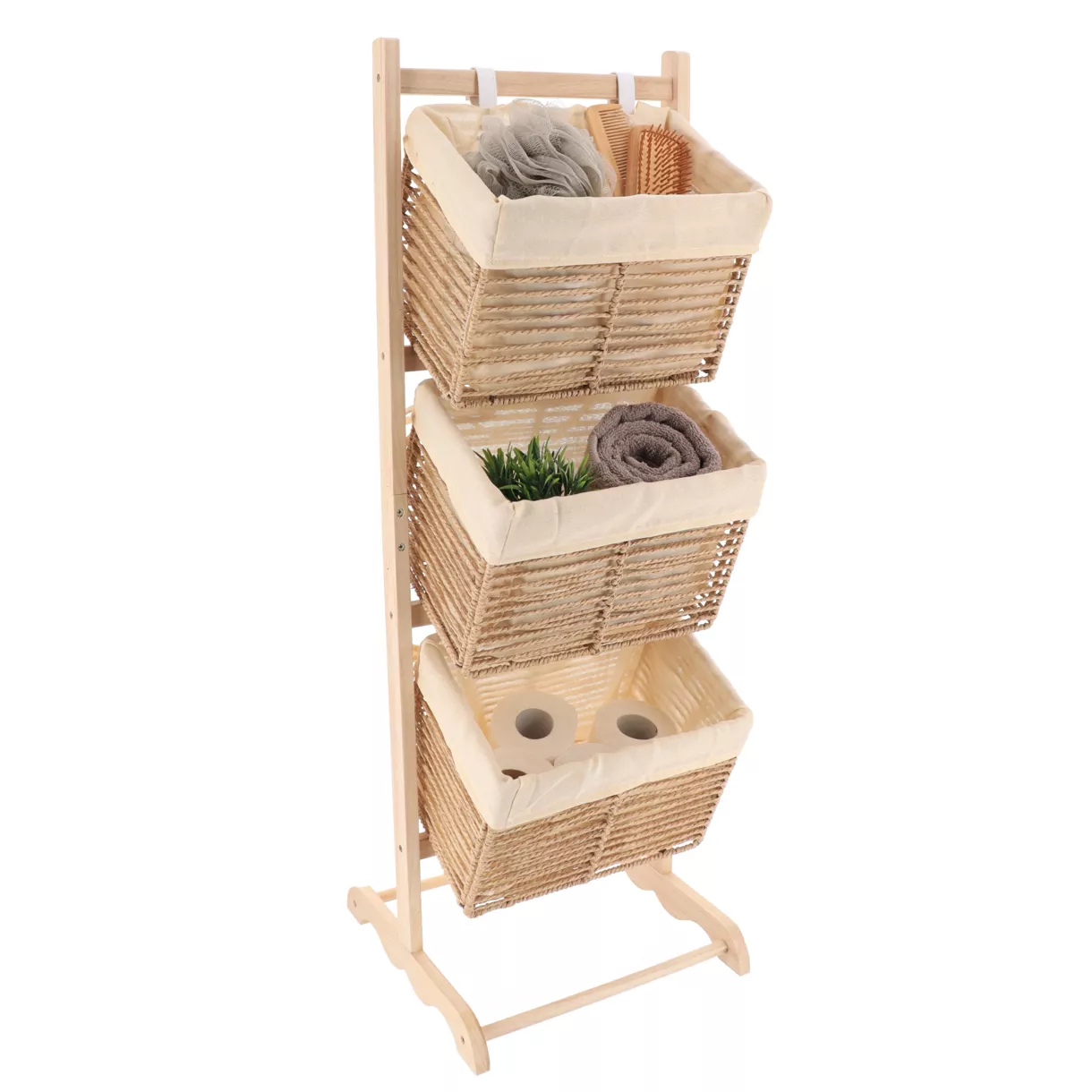 eminza Meuble de rangement 3 paniers inclinés (H102 cm) Paulownia Beige