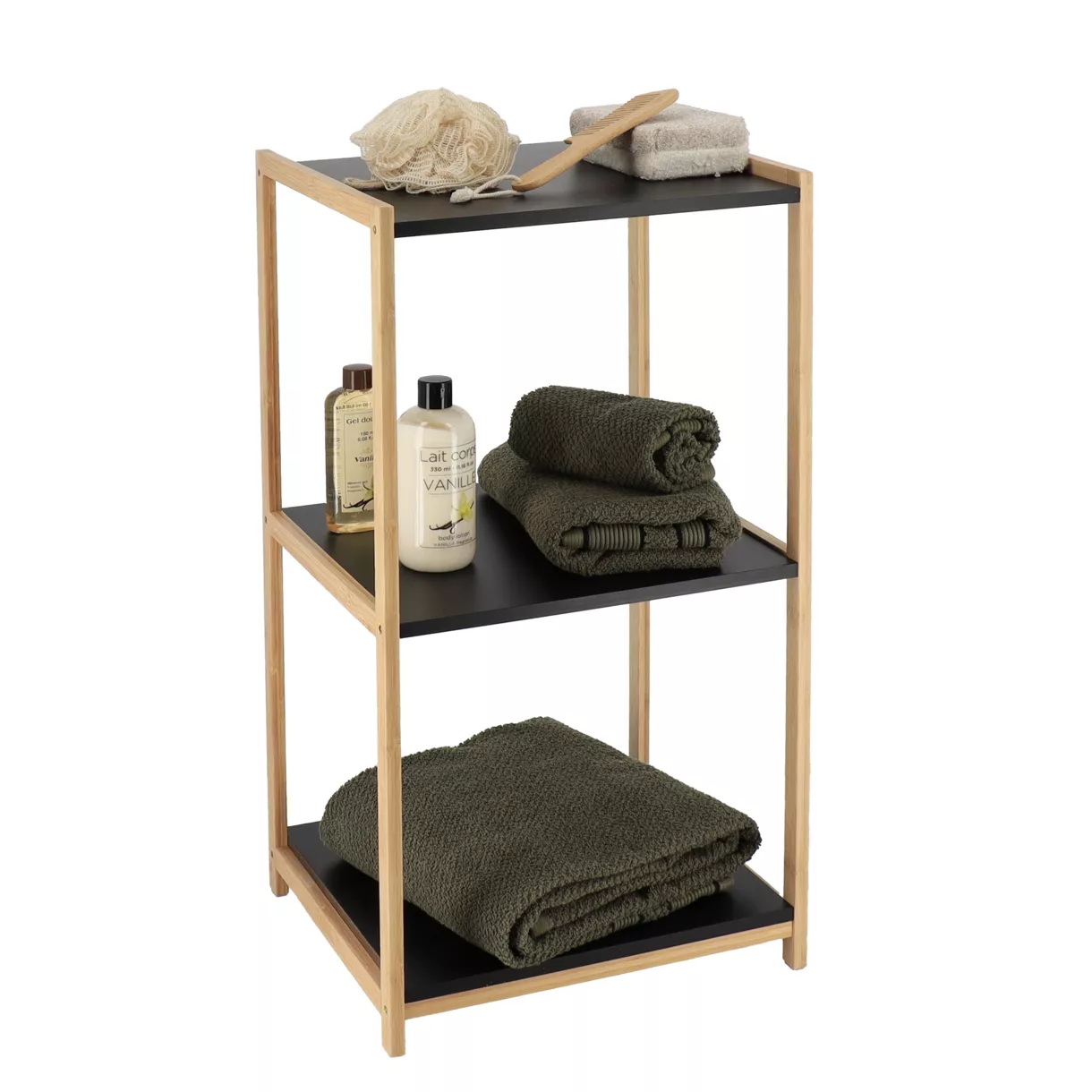 eminza Meuble de rangement bambou 3 étagères (35 x H68 cm) Harmonie Noir