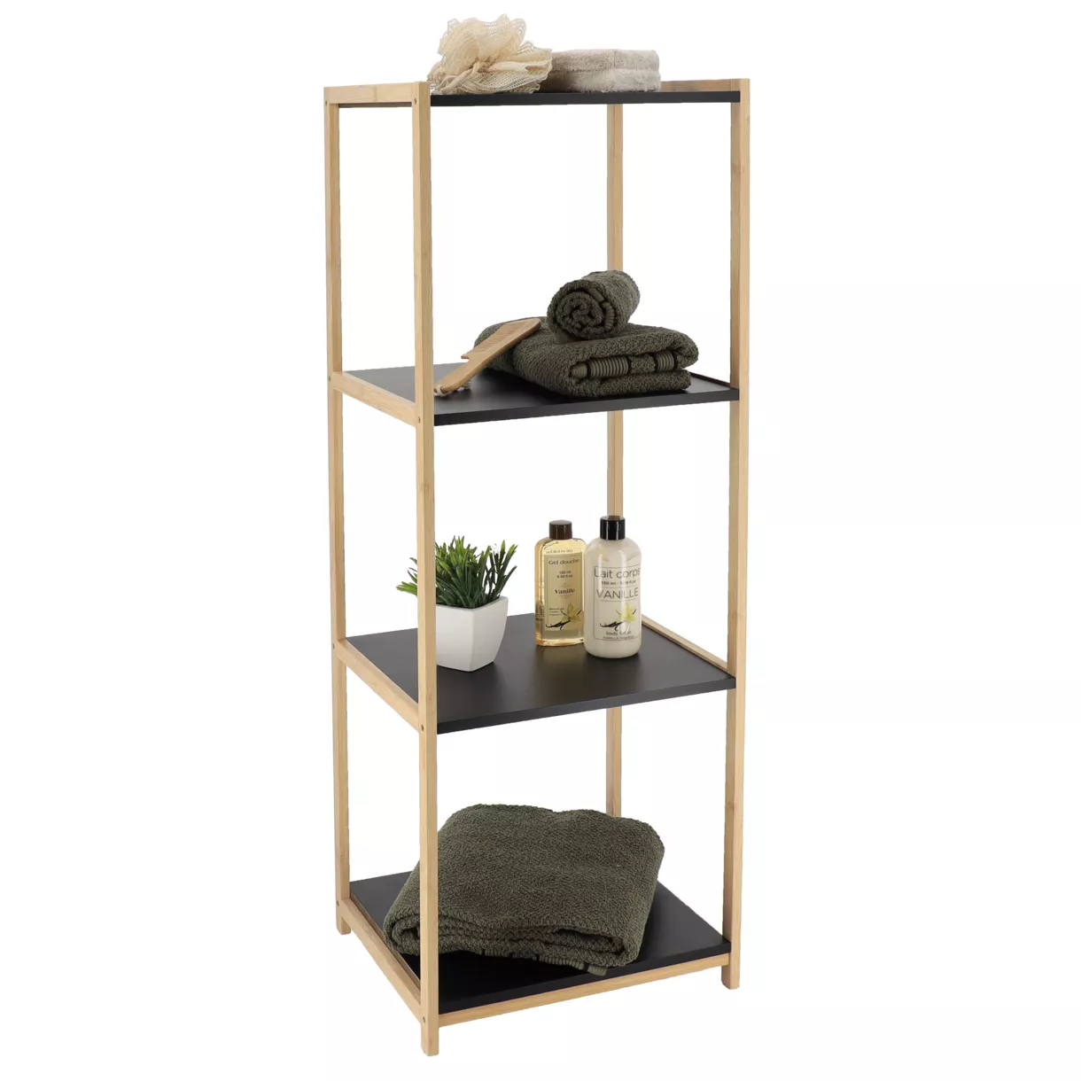 eminza Meuble de rangement bambou 4 étagères (35 x H102 cm) Harmonie Noir