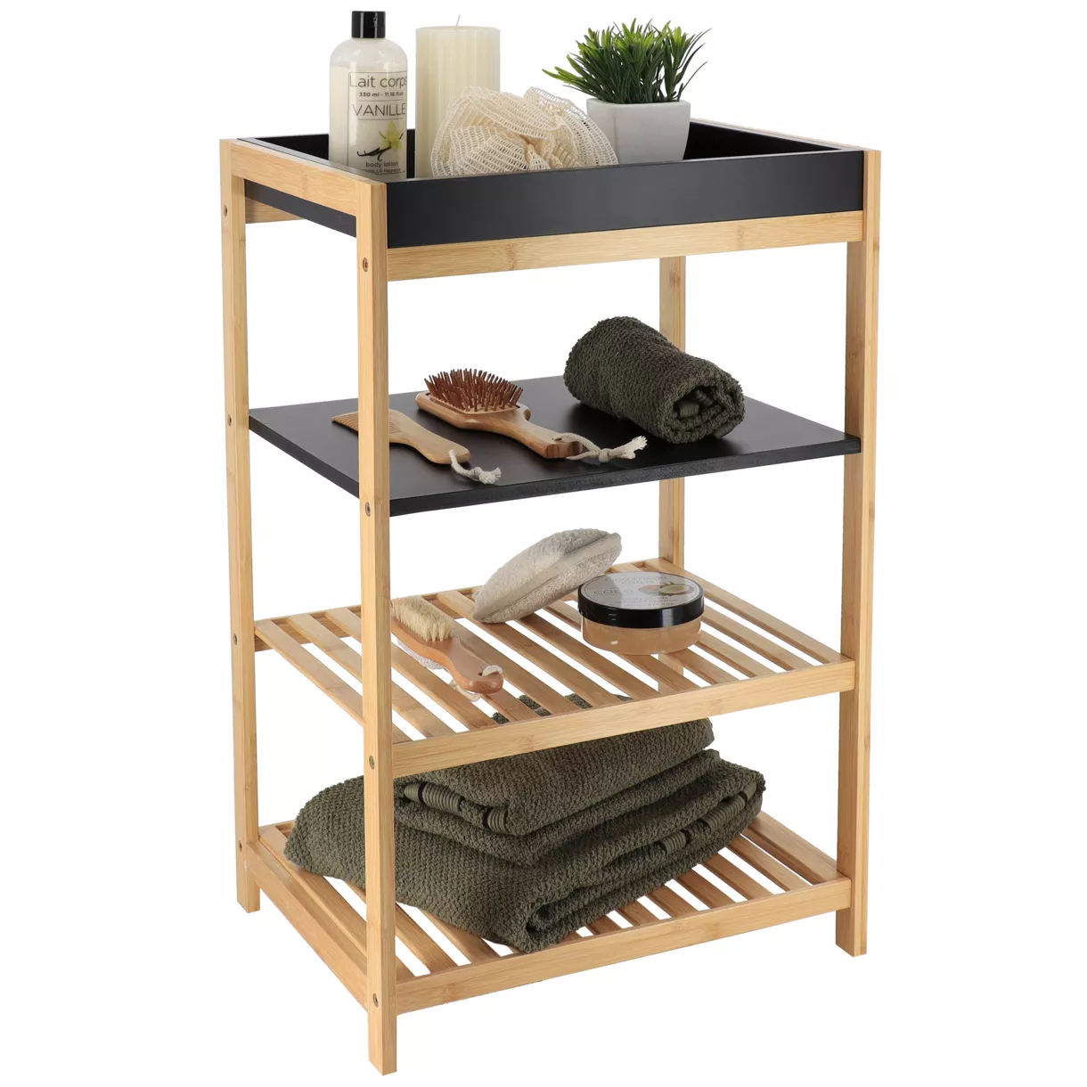 eminza Meuble de rangement bambou 4 étagères (H70 cm) Harmonie Noir