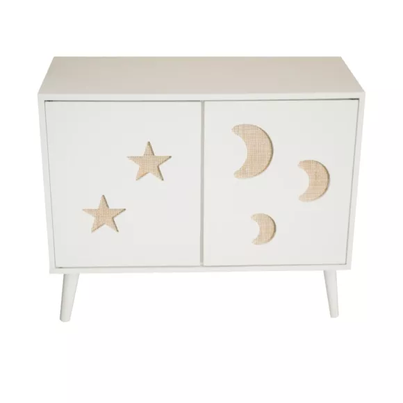 Eminza Meuble De Rangement Enfant Bois 2 Portes (H65 Cm) Stars Blanc