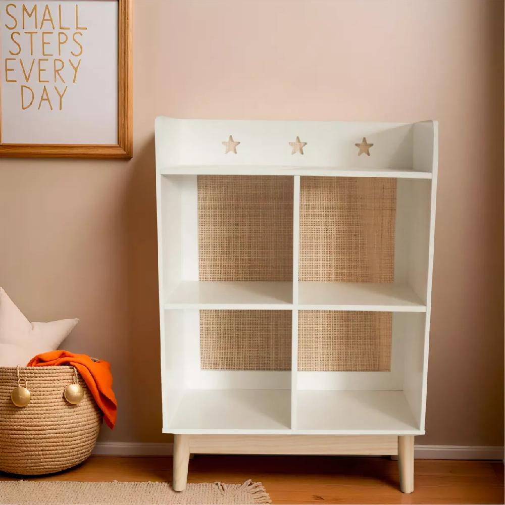 eminza Meuble de rangement enfant bois 4 niches (H86 cm) Stars Blanc