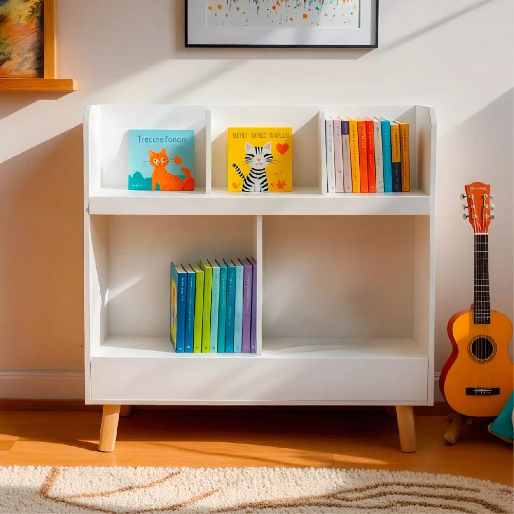 eminza Meuble de rangement enfant bois 5 cases (H70 cm) Hector Blanc
