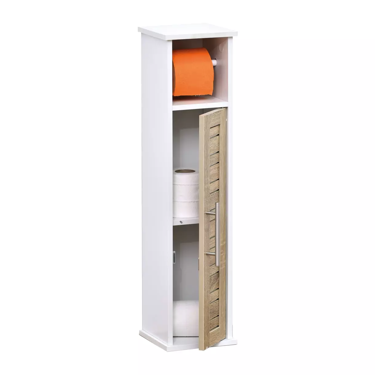 eminza Meuble dérouleur papier toilette avec réserve (H75 cm) Stockholm Blanc