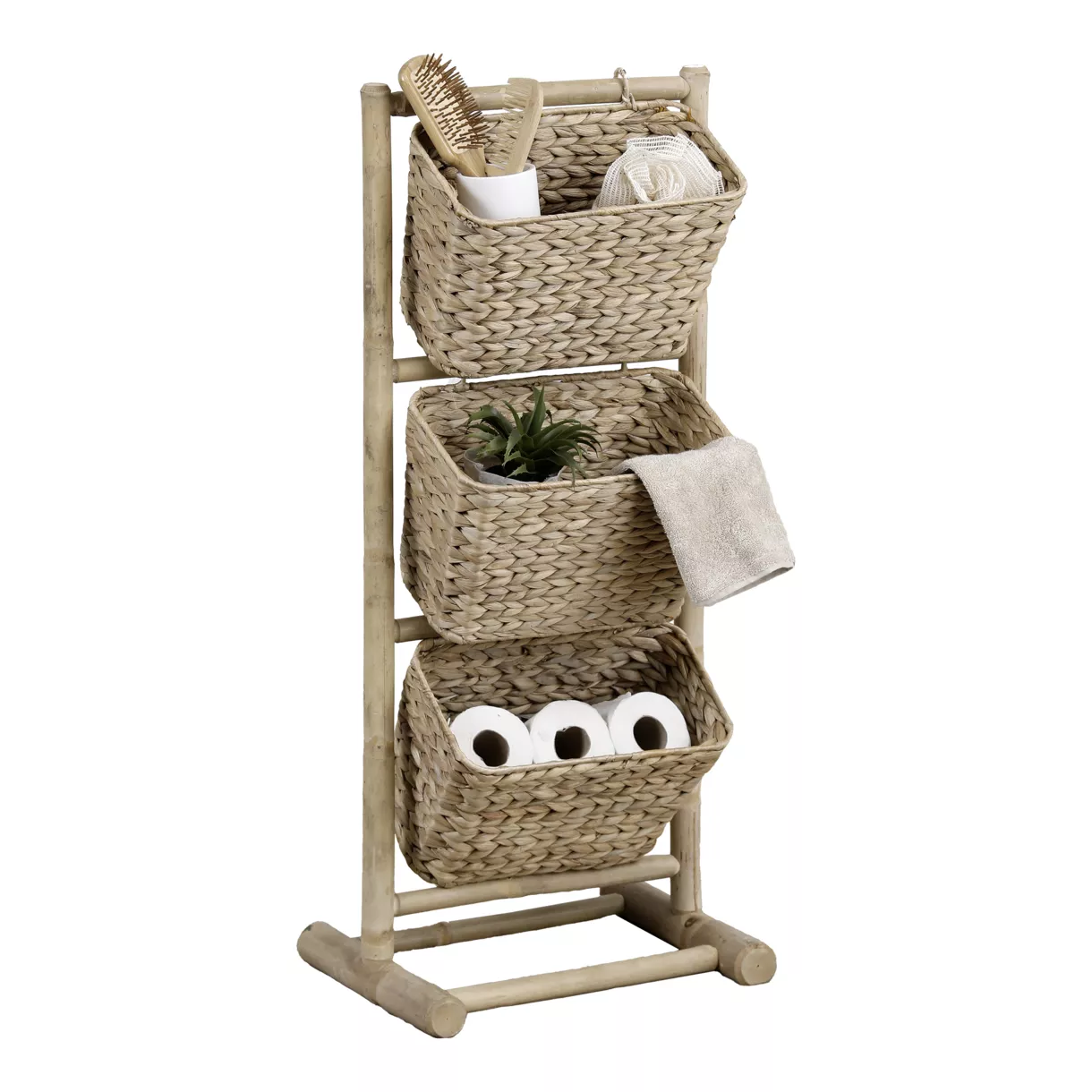 eminza Meuble incliné 3 paniers bambou et jacinthe d'eau (40 x H92 cm) Bali
