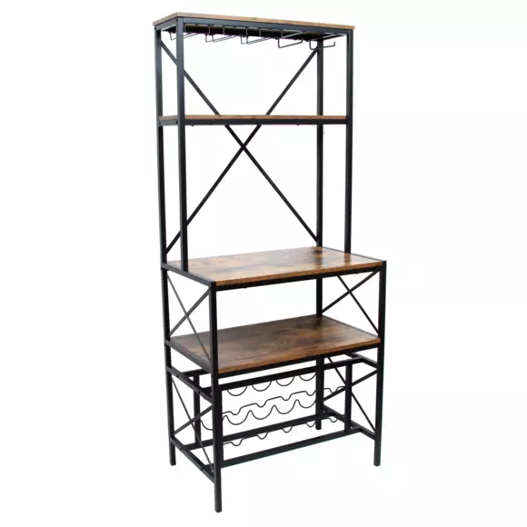 Eminza Meuble Range-bouteilles Industriel 10 Emplacements Et Porte-verres (H178 Cm) Léon Marron