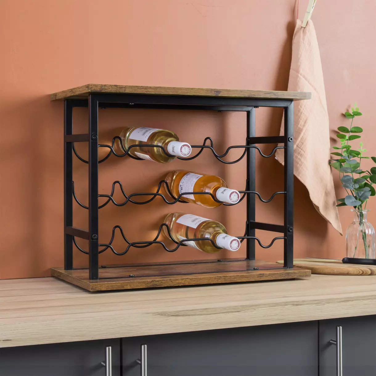 eminza Meuble range-bouteilles industriel 12 emplacements (H40 cm) Auguste Noir